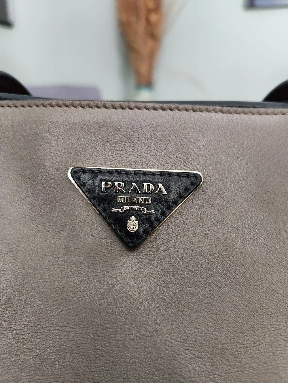 Prada Soft Calf Bicolor Tote In Gray And Black Leather With Pristine Interior